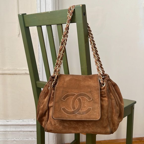 CHANEL brown suede chain shoulder bag 2002 vintage - Picture 7 of 11